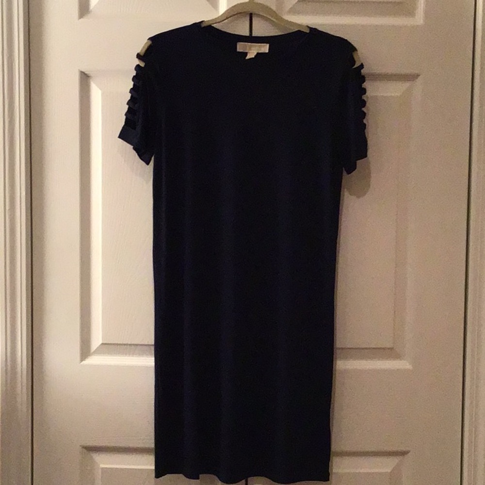 Michael Kors True Navy Slinky Basic Midi Dress NWT